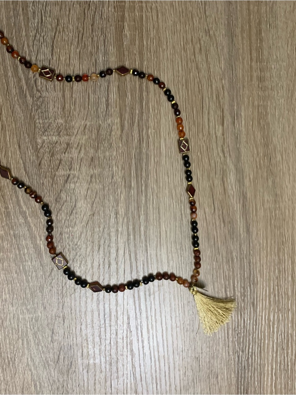 Boho Beaded Tassel Necklace in Brown and Black